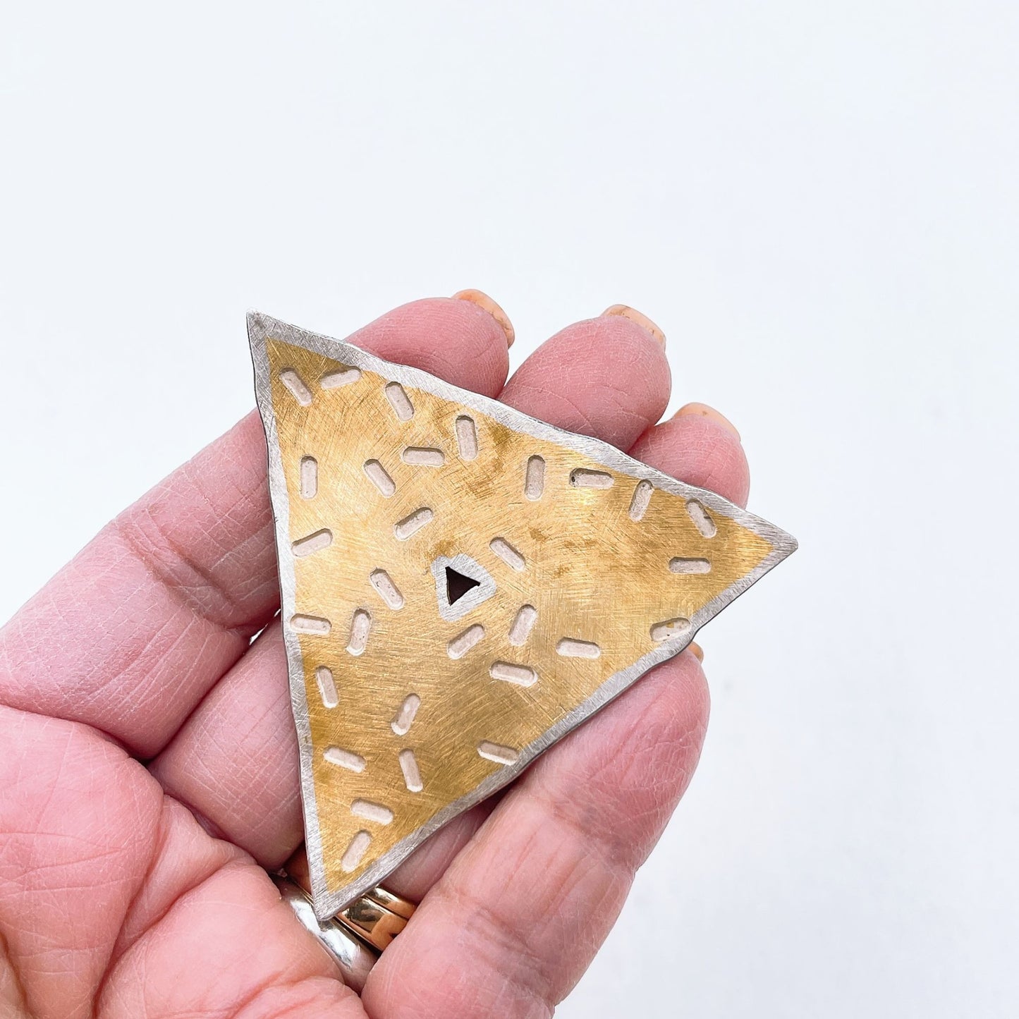 Jan Suchodolski 925 Sterling Gold Tone Modernist Brutalist Triangle Pin