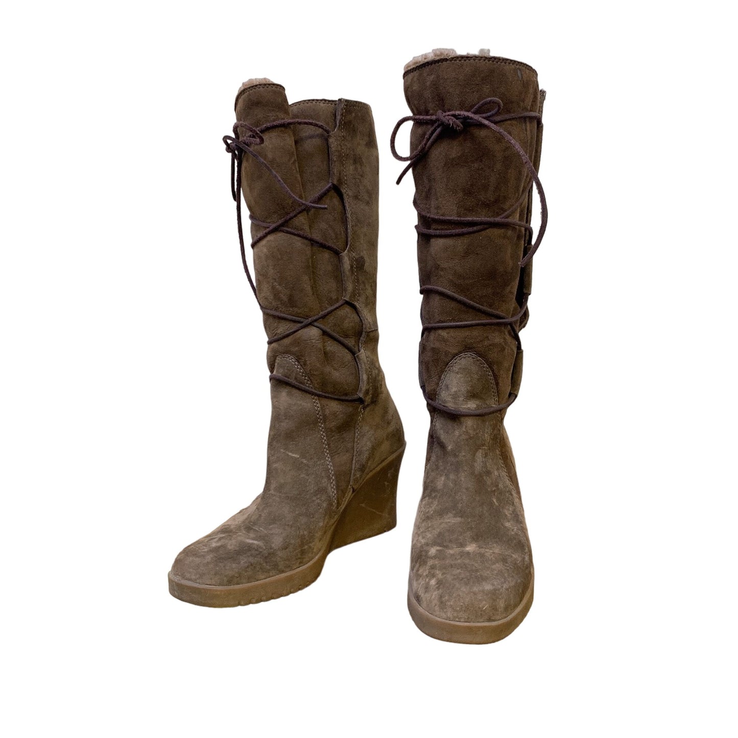 Ugg Brown Laced Wedge Suede Boots 10