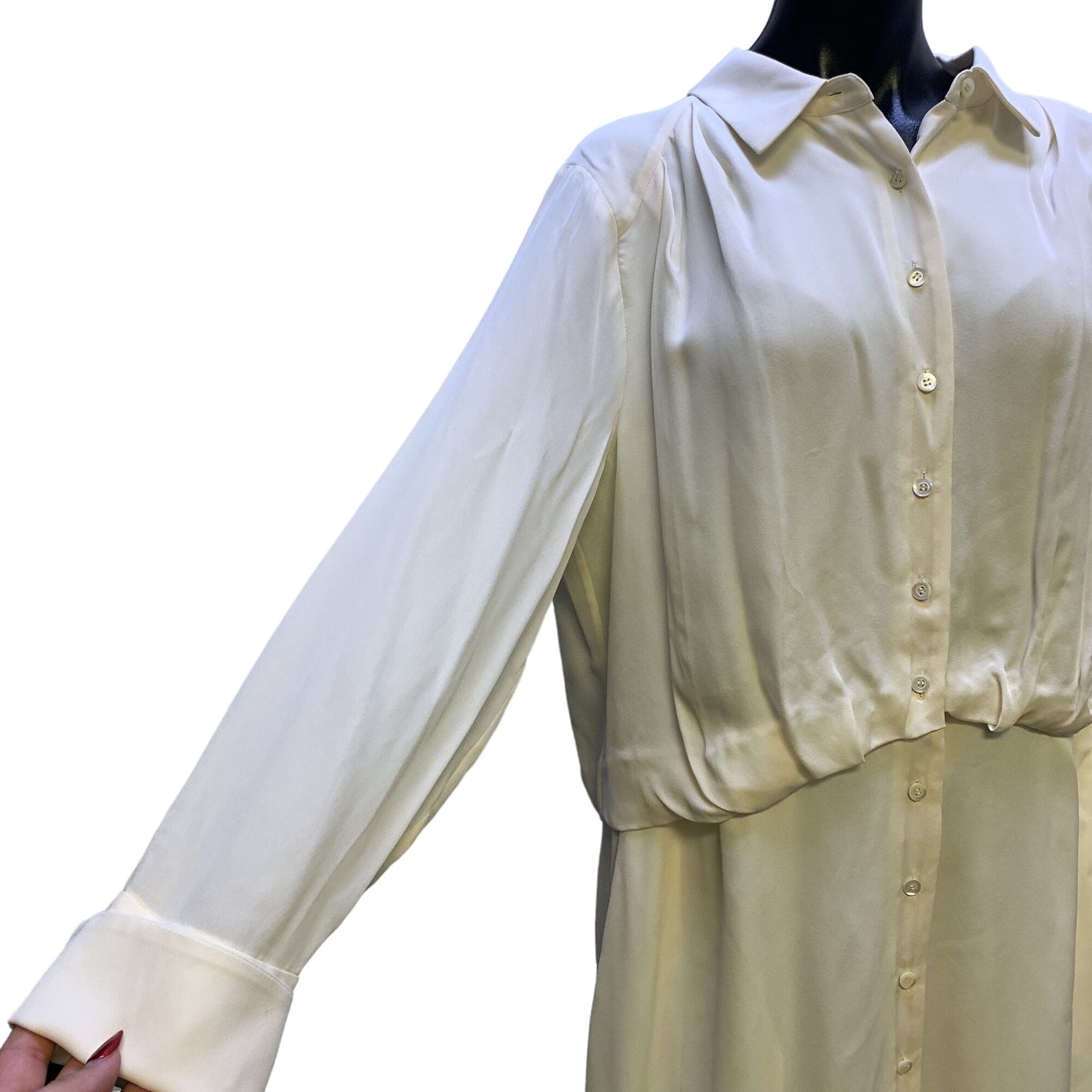 Per Se Women's Porcelain Button-Up Long Sleeve Shirt Silk Dress Size 14