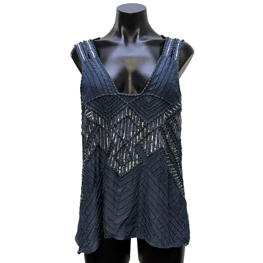 Parker Blue Beaded & Sequined Sleeveless Blouse Top S