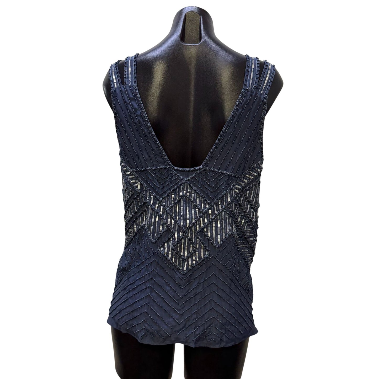 Parker Blue Beaded & Sequined Sleeveless Blouse Top S