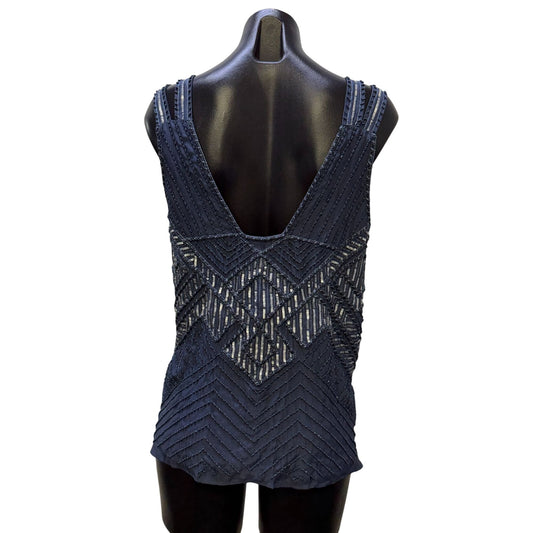 Parker Blue Beaded & Sequined Sleeveless Blouse Top S