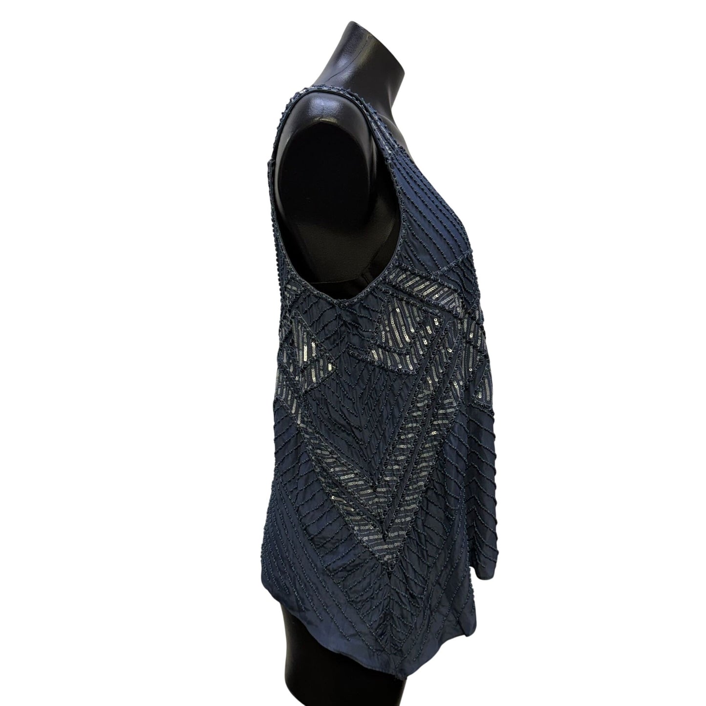 Parker Blue Beaded & Sequined Sleeveless Blouse Top S