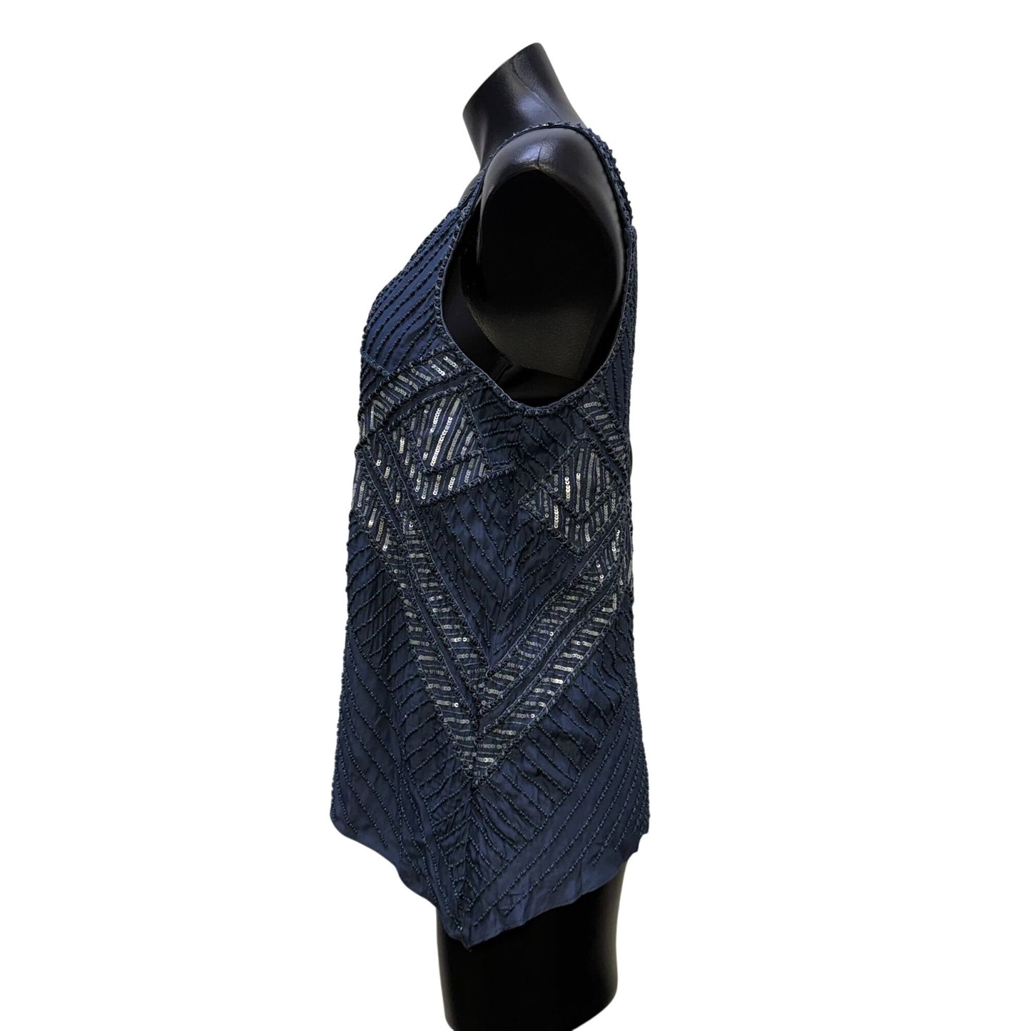 Parker Blue Beaded & Sequined Sleeveless Blouse Top S