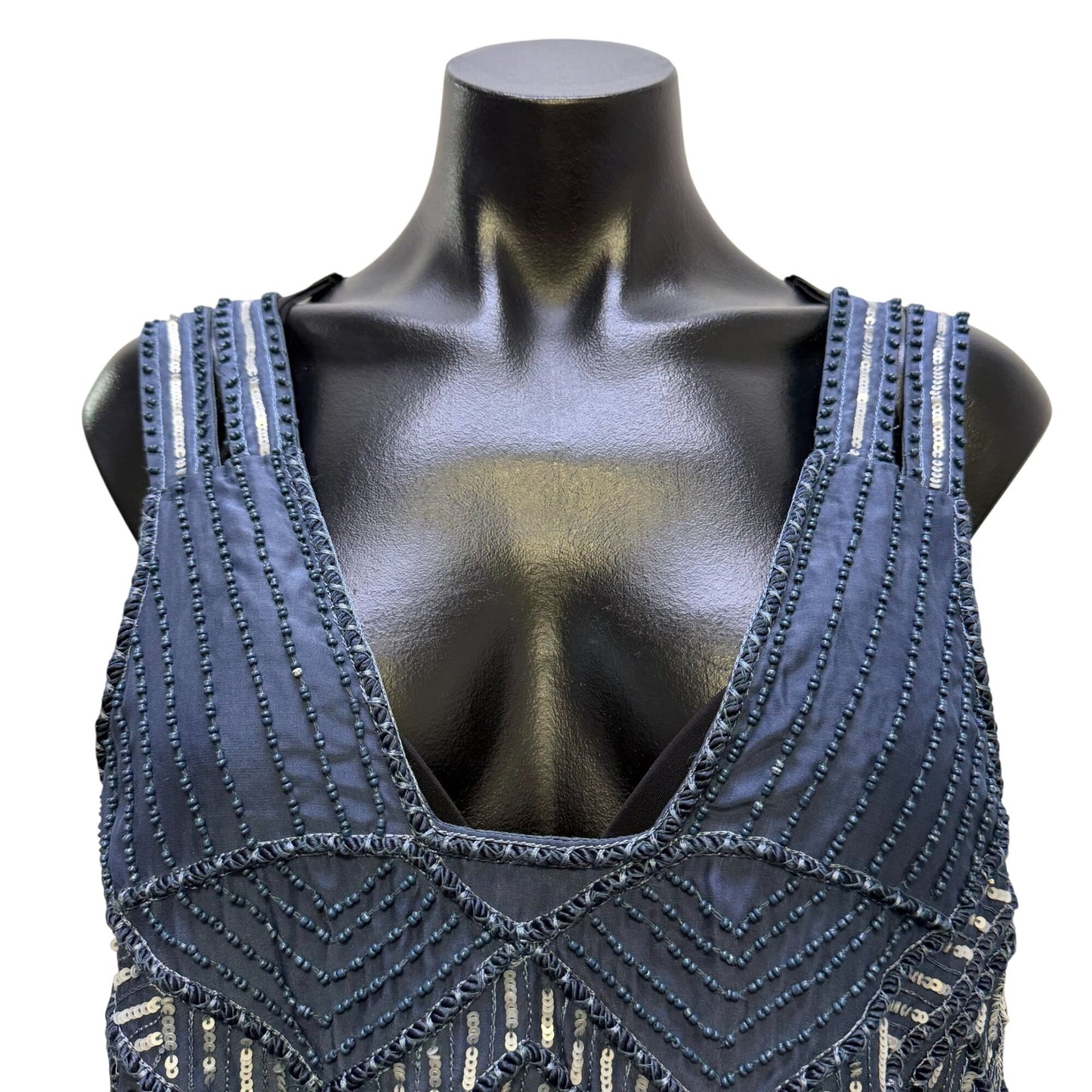 Parker Blue Beaded & Sequined Sleeveless Blouse Top S