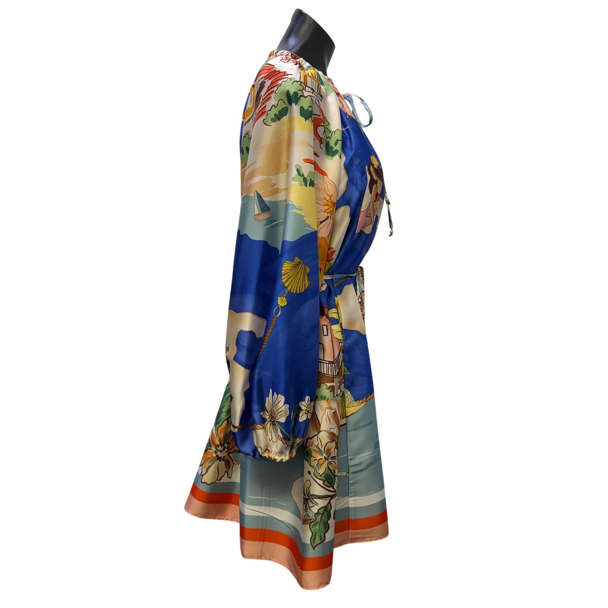 Antonio Melani Long-Sleeve Dress With Tie Waist Blue Multicolor L
