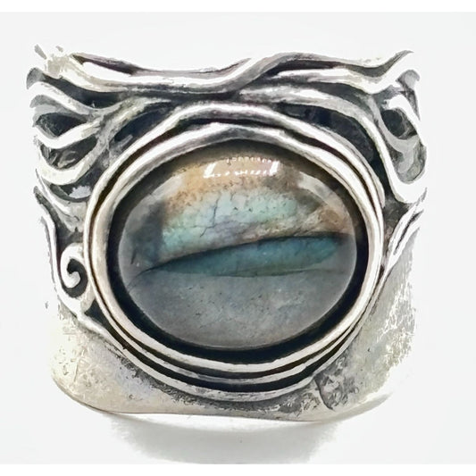 Labradorite Gemstone Sterling Silver Ring Size 7 Handcrafted In Israel