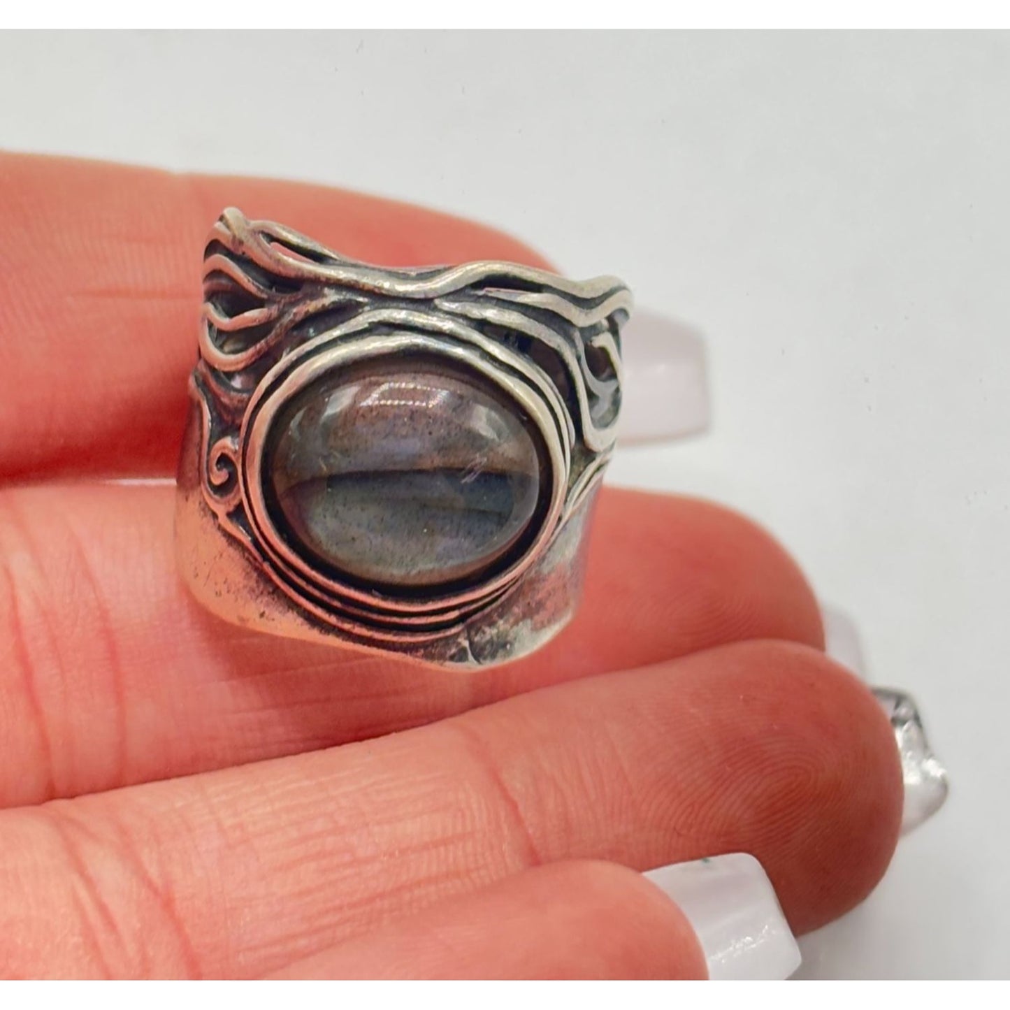 Labradorite Gemstone Sterling Silver Ring Size 7 Handcrafted In Israel