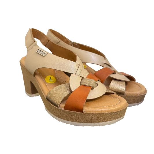 Pikolinos Leather Slingback Sandals With Cork Platform & Multicolor Straps Size 7