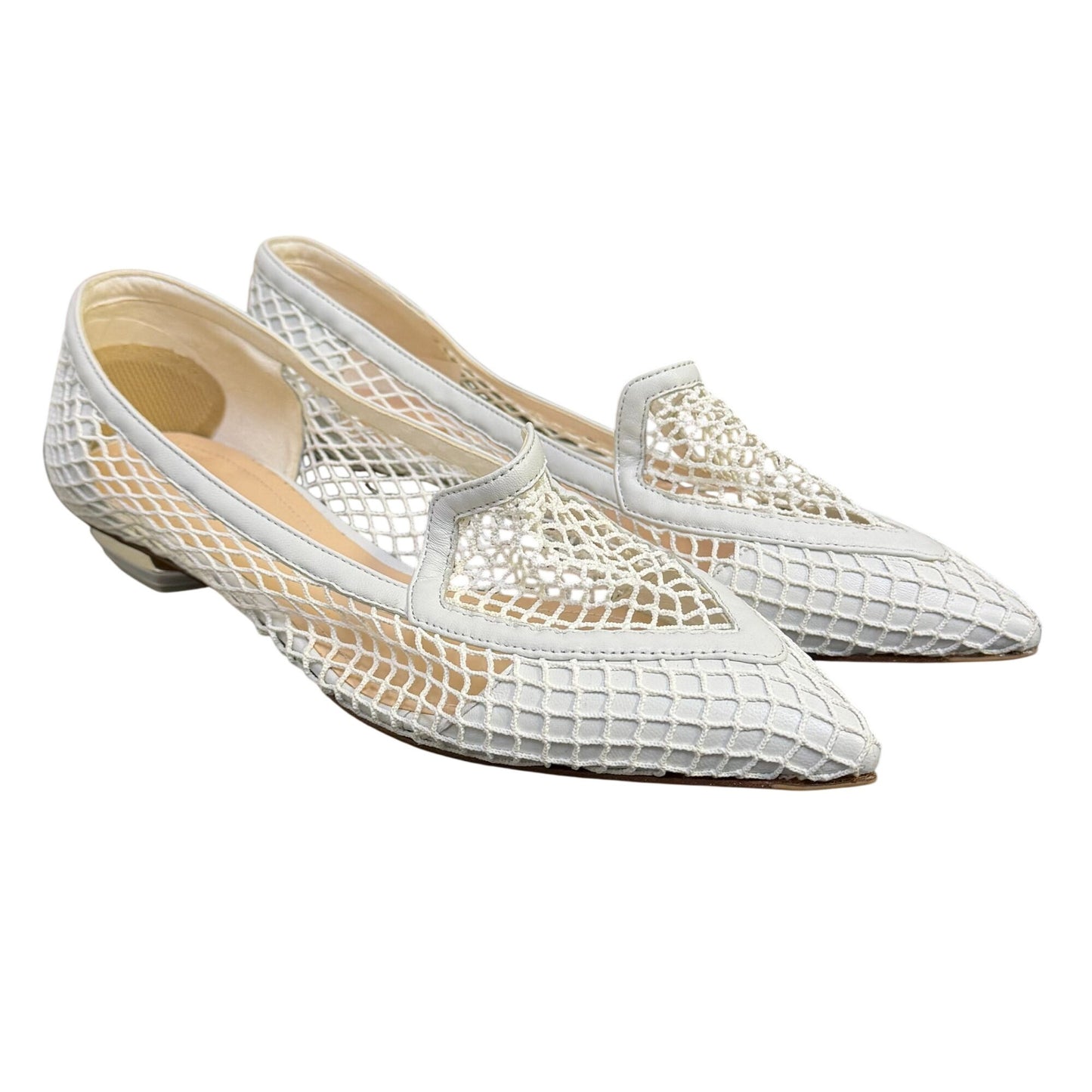 Nicholas Kirkwood Open Weave Mesh Pointed Flats White Size 8