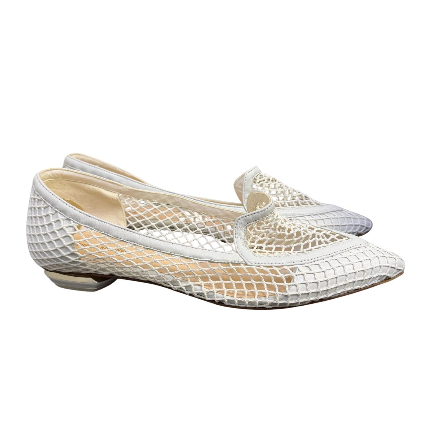Nicholas Kirkwood Open Weave Mesh Pointed Flats White Size 8
