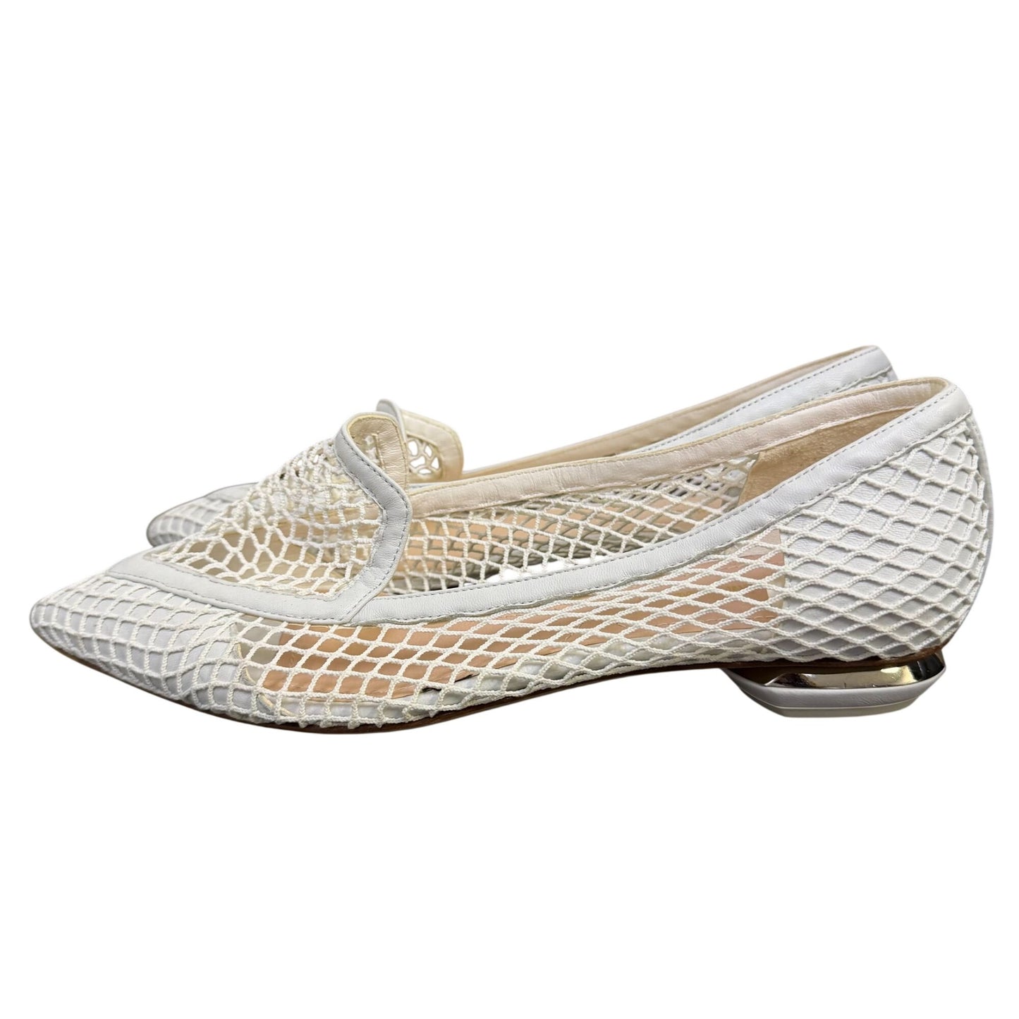 Nicholas Kirkwood Open Weave Mesh Pointed Flats White Size 8