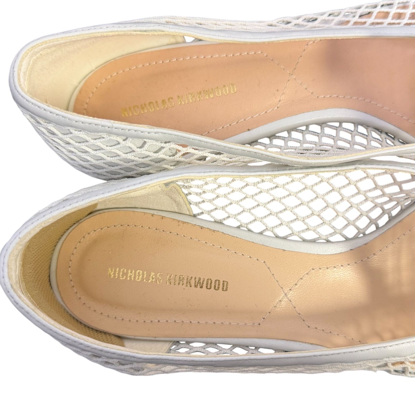 Nicholas Kirkwood Open Weave Mesh Pointed Flats White Size 8