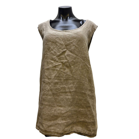 Flax Linen Sleeveless Tank Top Brown 2X