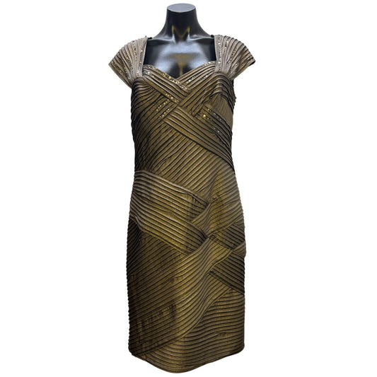 Tadashi Shoji Embellished Bandage Dress Taupe Gold L