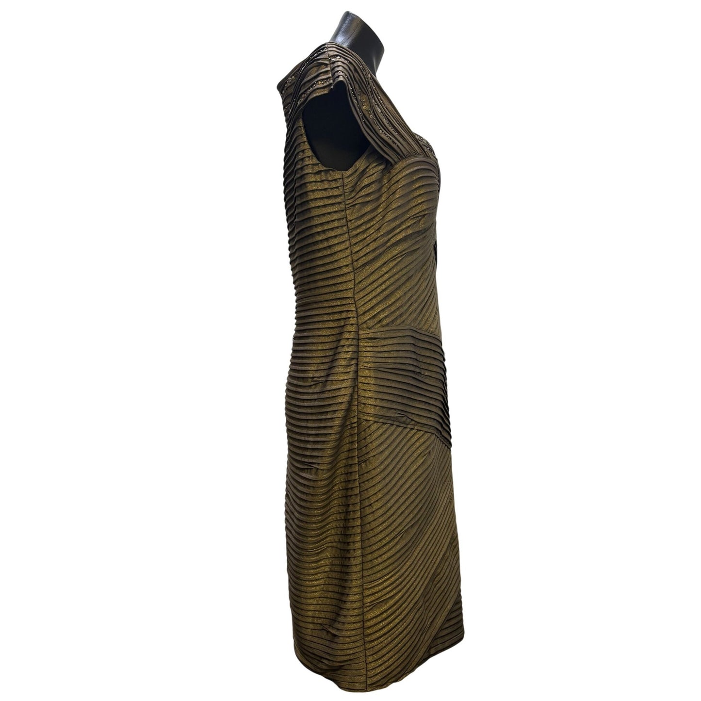 Tadashi Shoji Embellished Bandage Dress Taupe Gold L