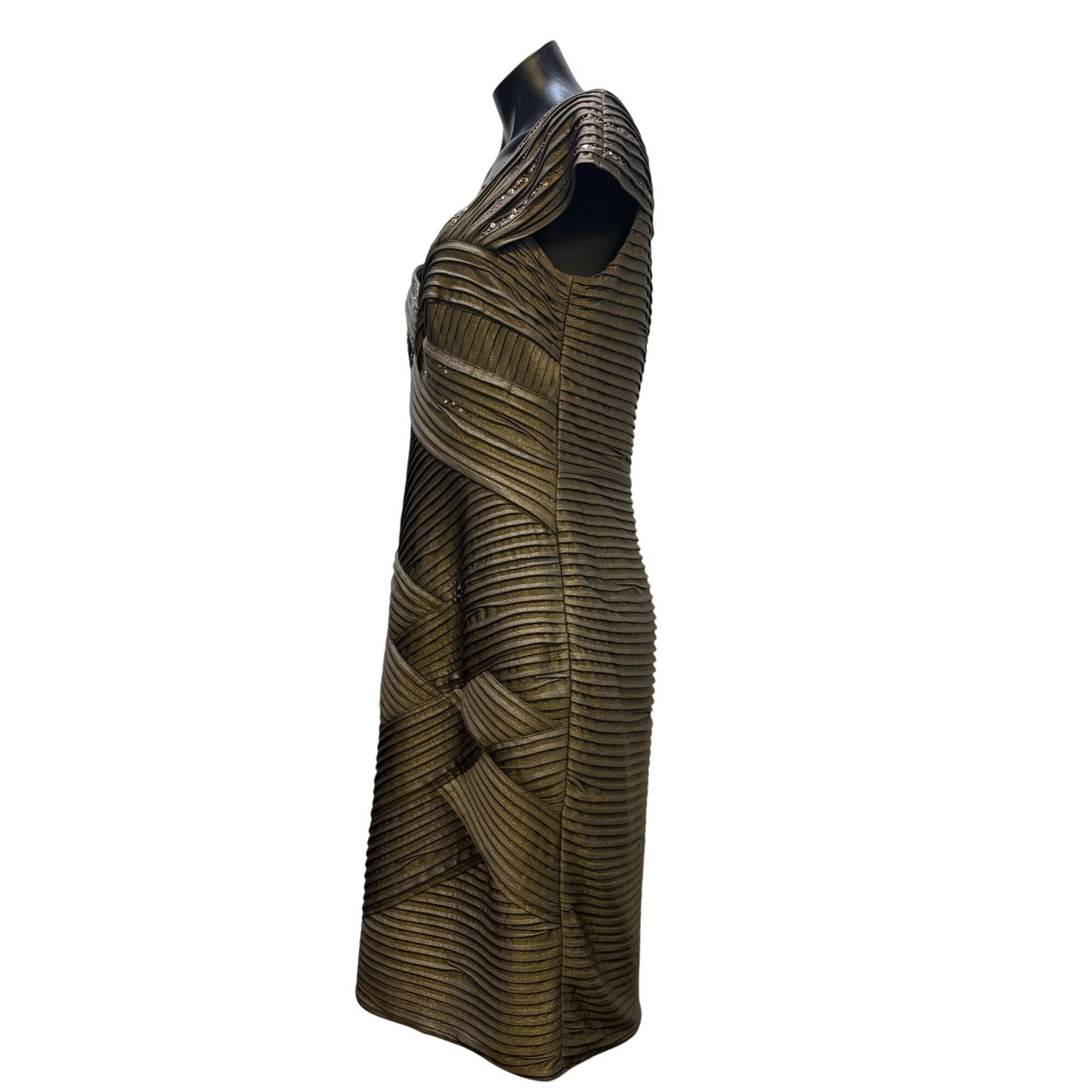 Tadashi Shoji Embellished Bandage Dress Taupe Gold L