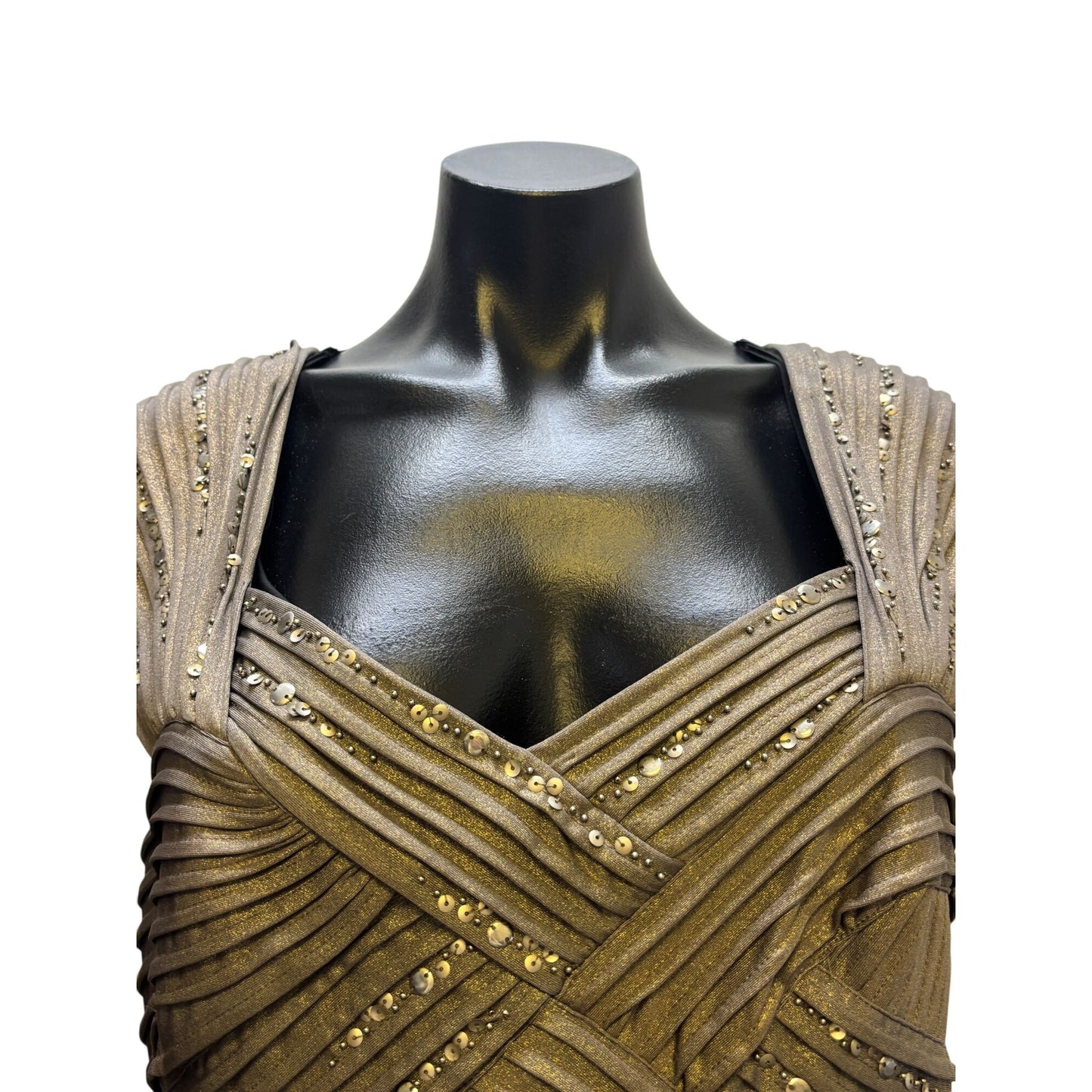 Tadashi Shoji Embellished Bandage Dress Taupe Gold L