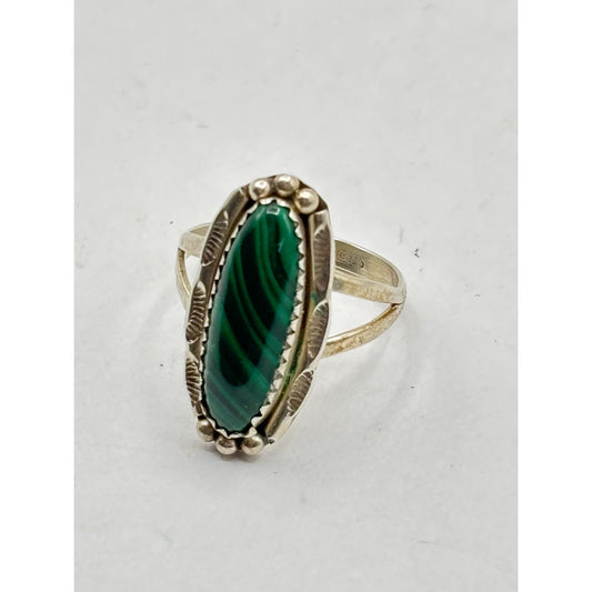 Vintage Sterling Silver Malachite Ring 7.5