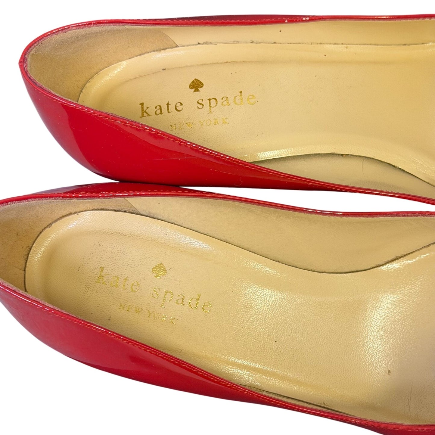 Kate Spade Calista Red Patent Bow Pumps With Black & Cream Striped Heels Size 7.5
