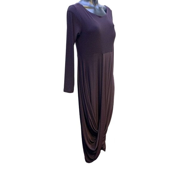 Sympli Womens Long Sleeve Plum Draped Dress Size 10