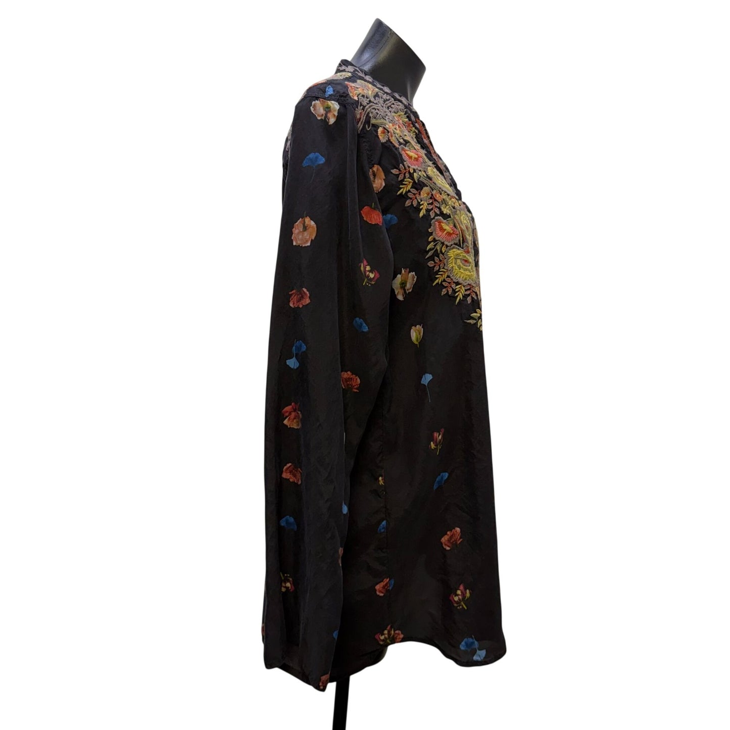 Johnny Was Biya Black Multi Embroidered Floral Blouse Long Sleeve L