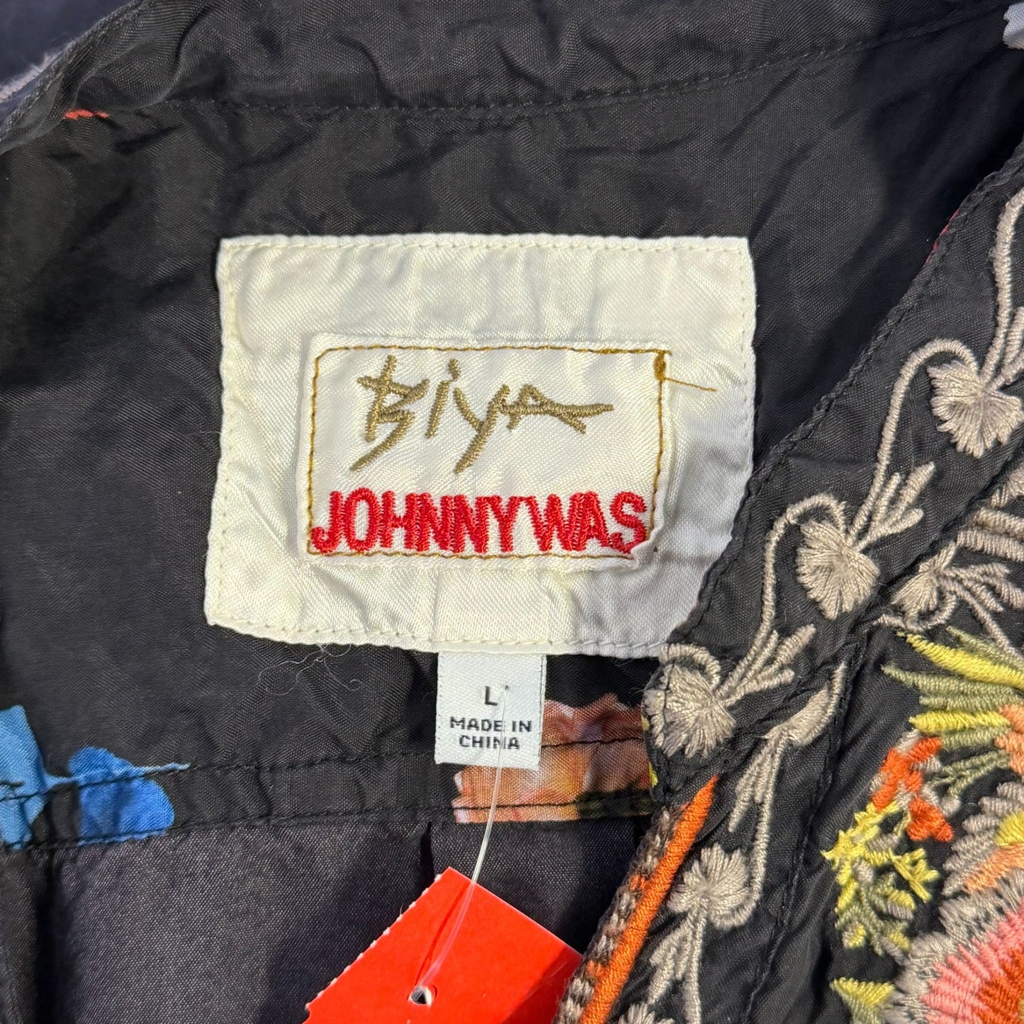 Johnny Was Biya Black Multi Embroidered Floral Blouse Long Sleeve L
