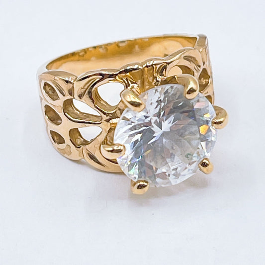 925 Gold-Plated Cubic Zirconia Filigree Ring Size 7.25