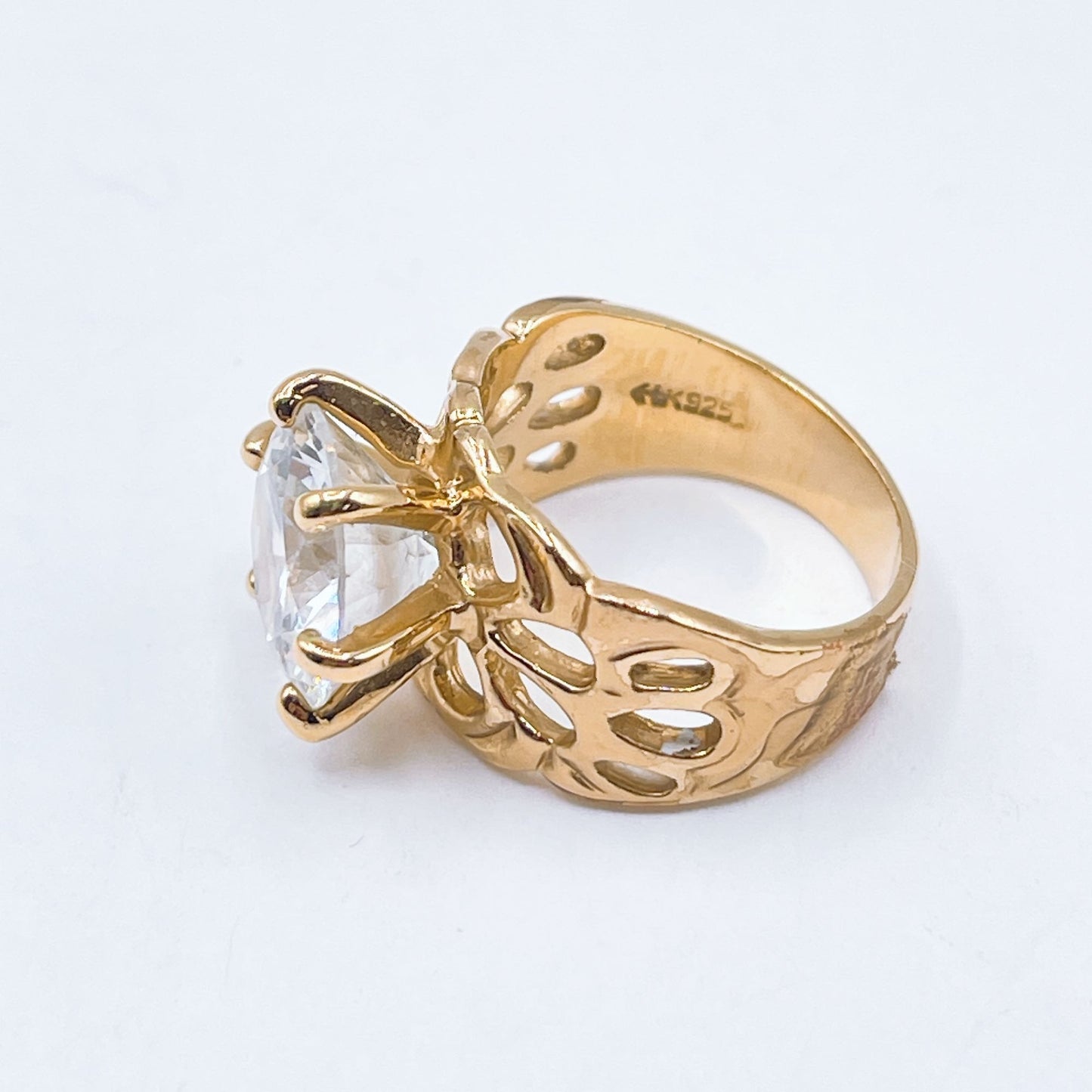 925 Gold-Plated Cubic Zirconia Filigree Ring Size 7.25