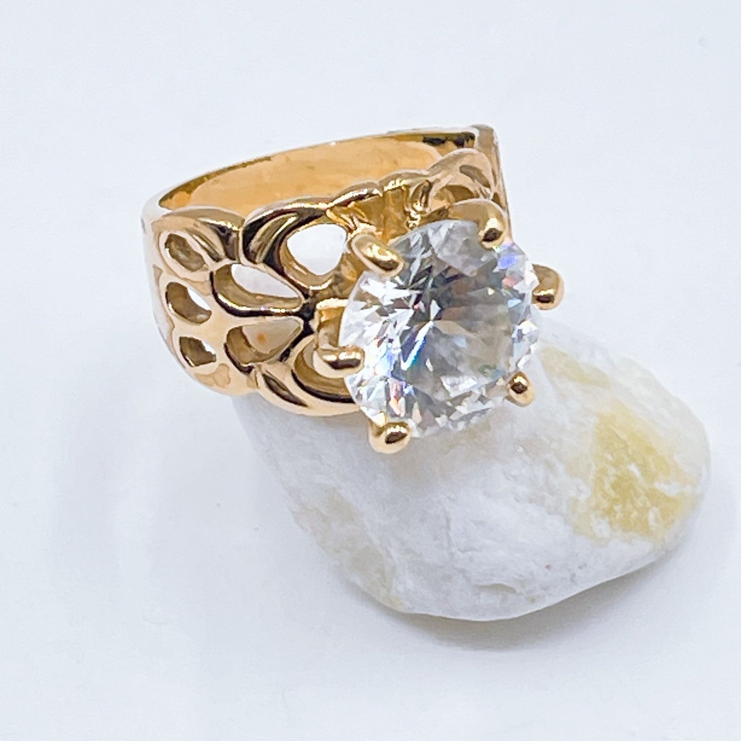 925 Gold-Plated Cubic Zirconia Filigree Ring Size 7.25