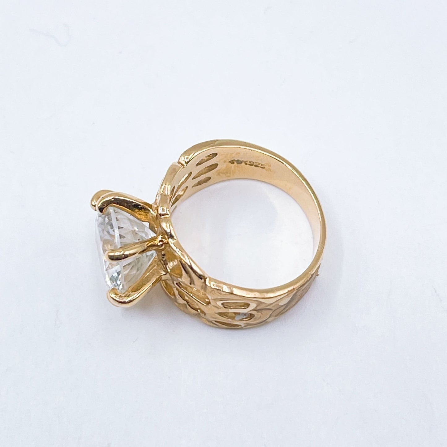 925 Gold-Plated Cubic Zirconia Filigree Ring Size 7.25