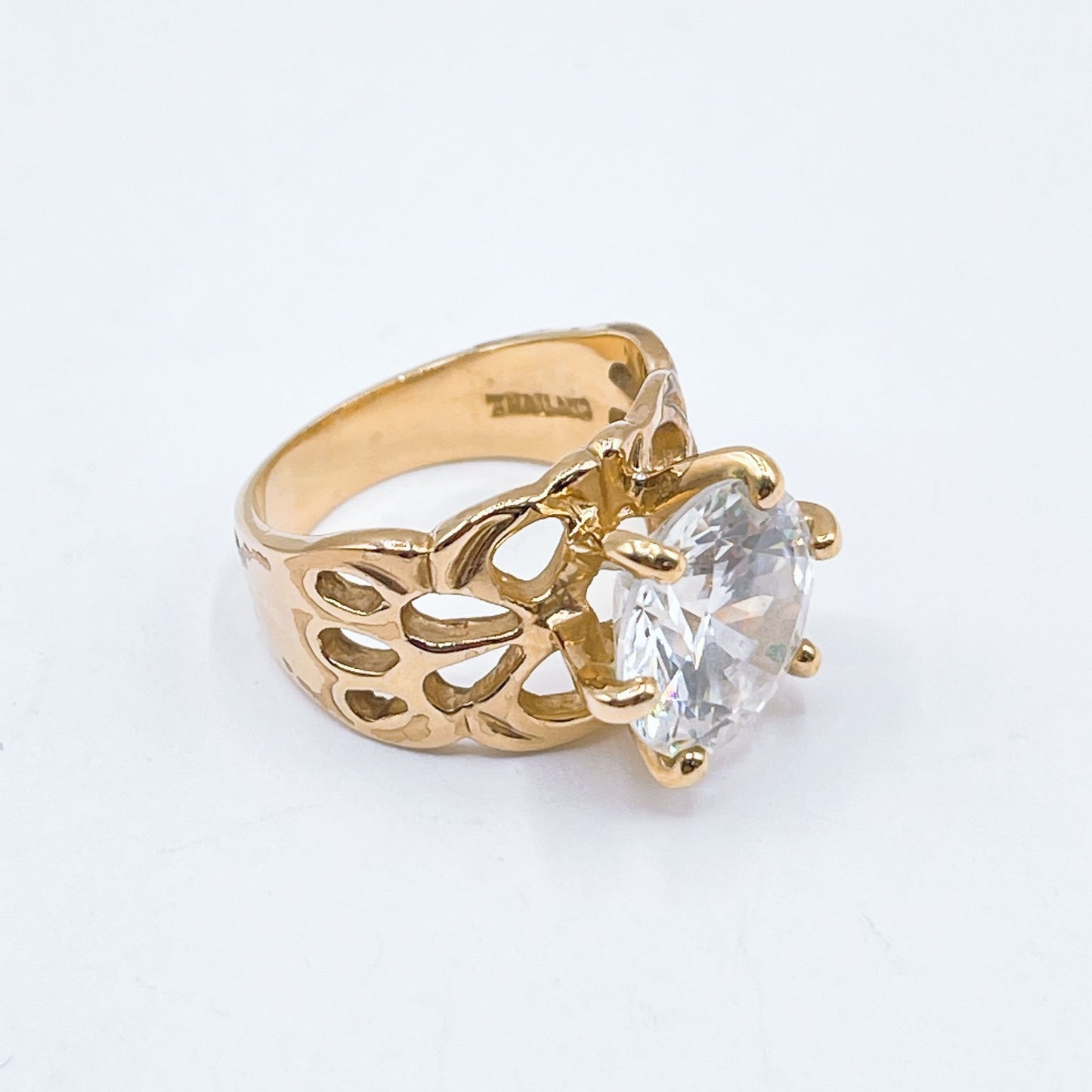 925 Gold-Plated Cubic Zirconia Filigree Ring Size 7.25