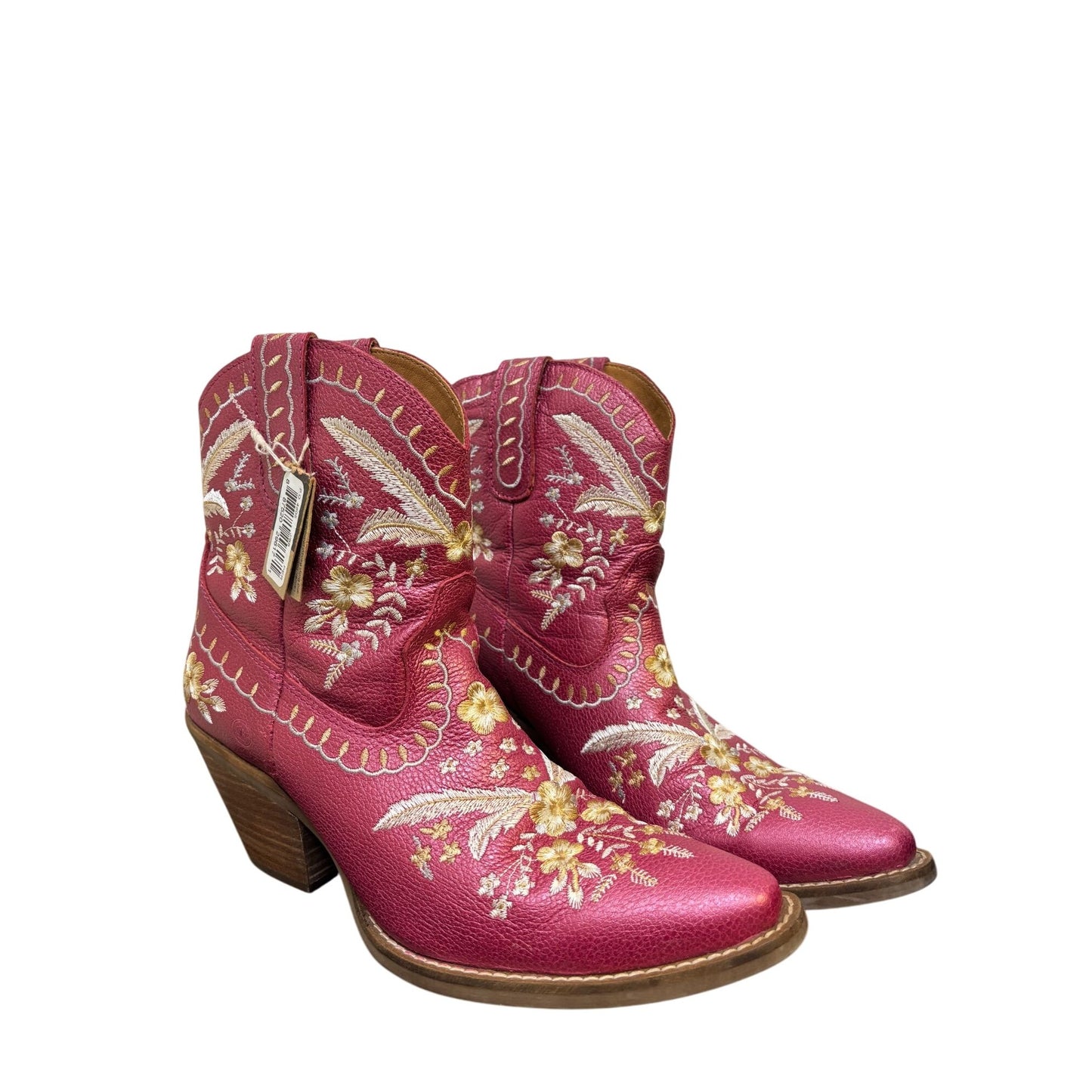 Dingo Embroidered Pink Ankle Western Boots Size 10