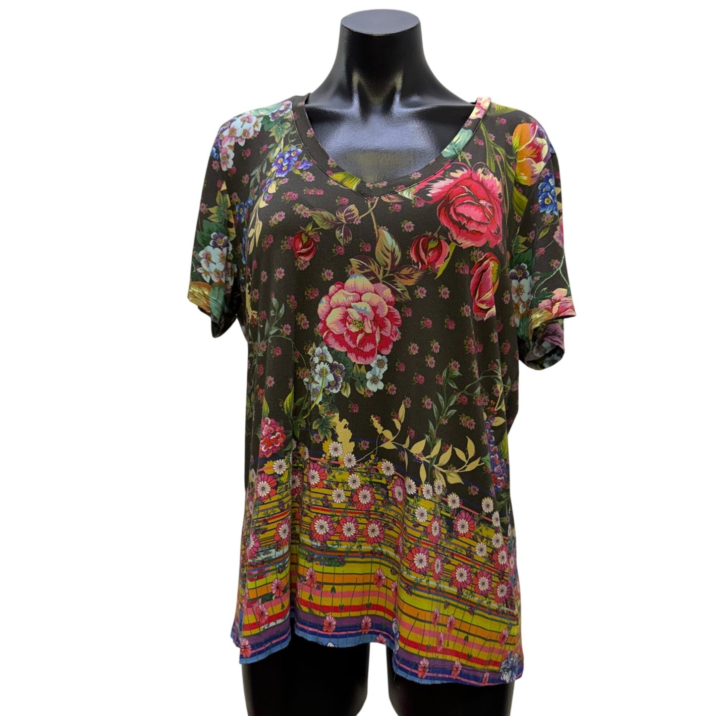 Johnny Was Floral Print T-Shirt Blouse Multicolor L