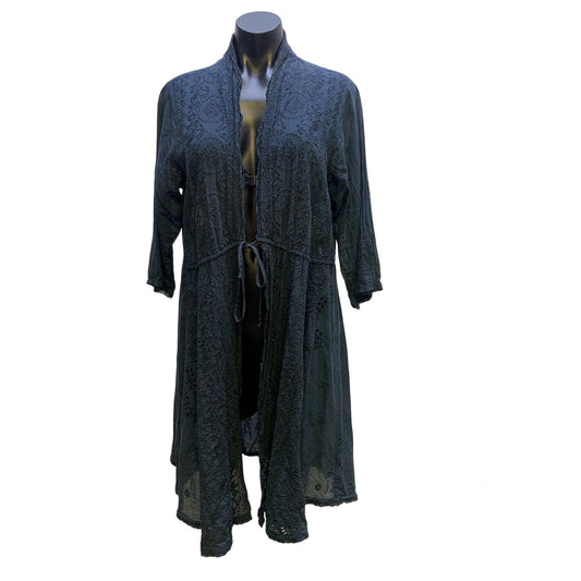 Johnny Was Vintage Navy Embroidered Cardigan w/Tie Waist Size L