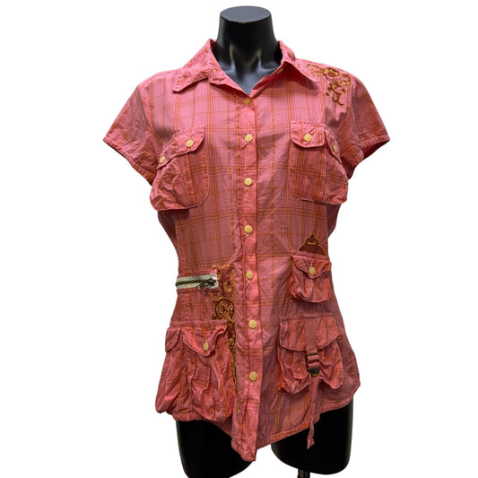 3J Workshop Embroidered Button-Up Blouse Pink M