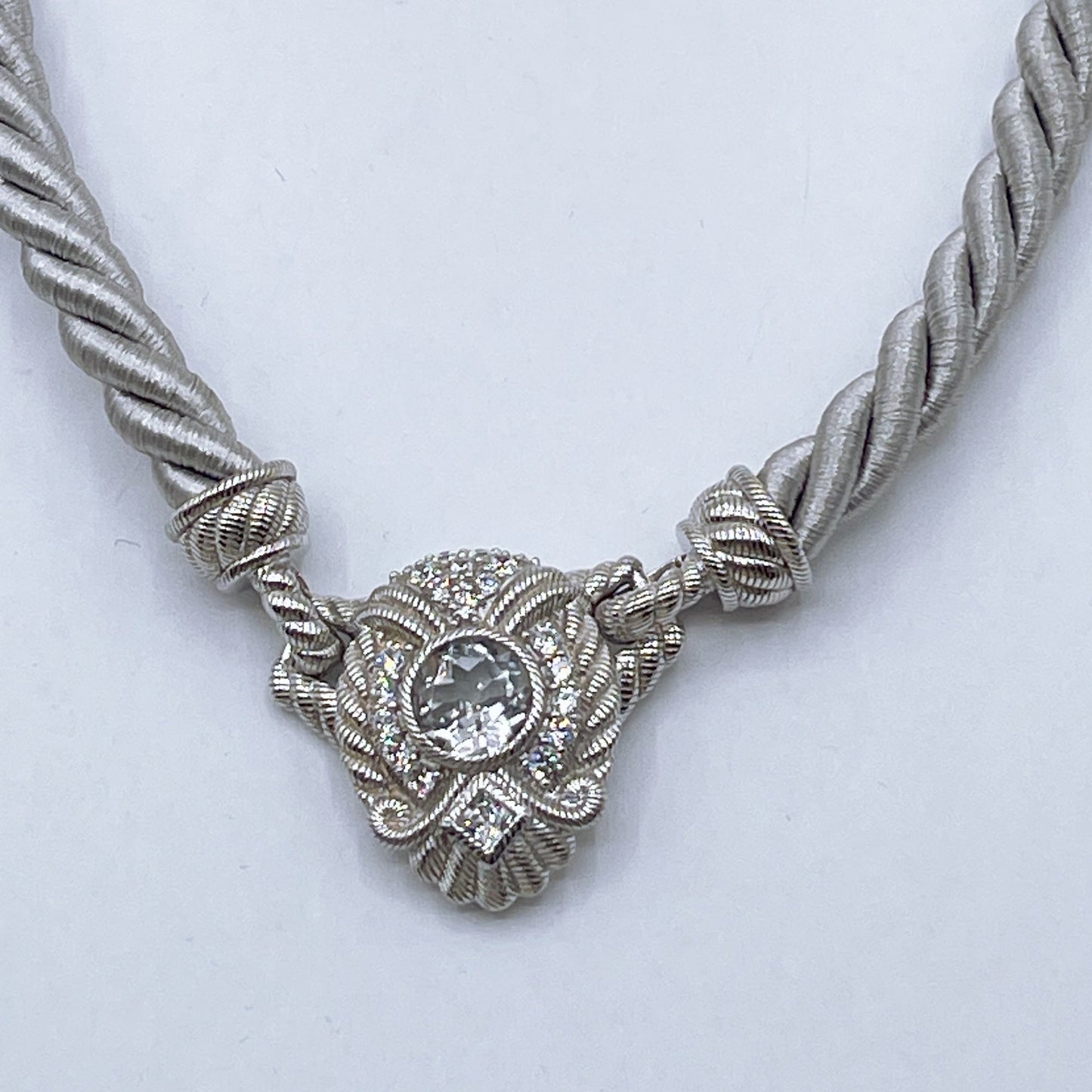 Judith Ripka 925 Sterling Silver Twisted Rope Necklace W/Convertible Cubic Zirconia Pendant