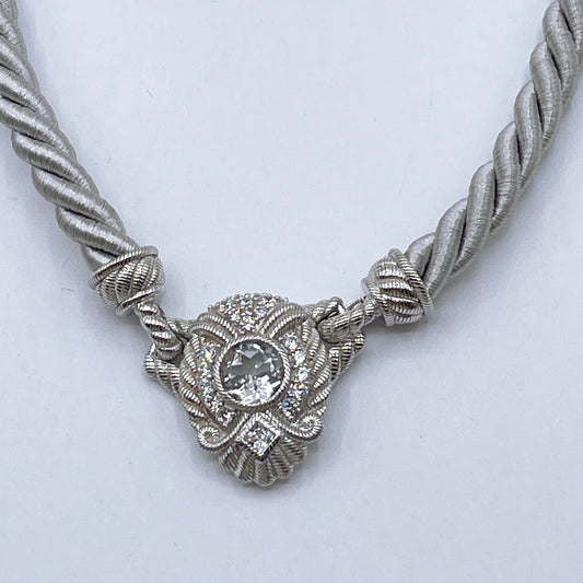 Judith Ripka 925 Sterling Silver Twisted Rope Necklace W/Convertible Cubic Zirconia Pendant
