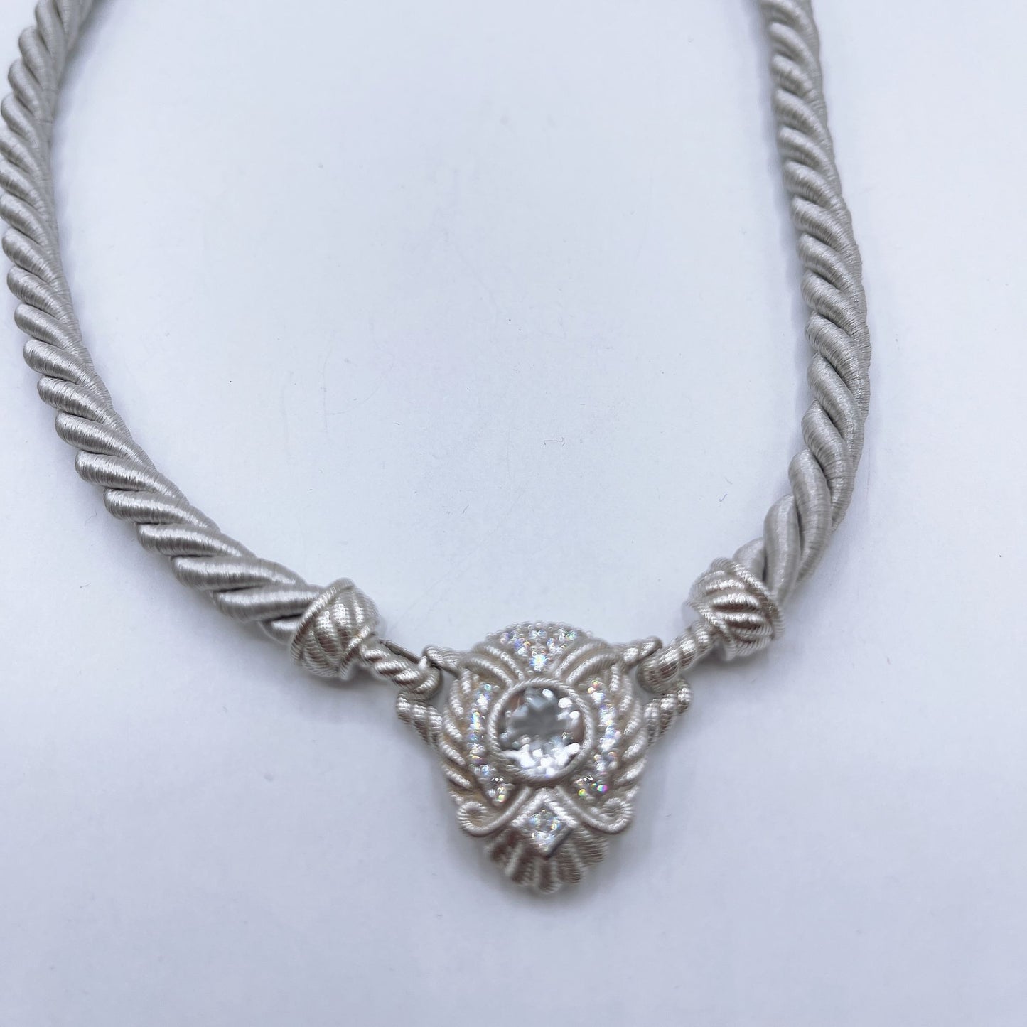 Judith Ripka 925 Sterling Silver Twisted Rope Necklace W/Convertible Cubic Zirconia Pendant