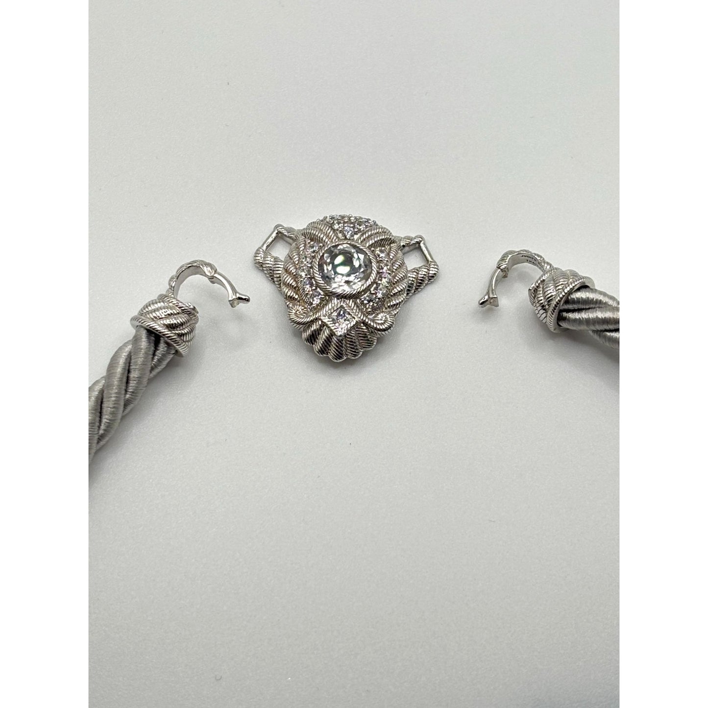 Judith Ripka 925 Sterling Silver Twisted Rope Necklace W/Convertible Cubic Zirconia Pendant