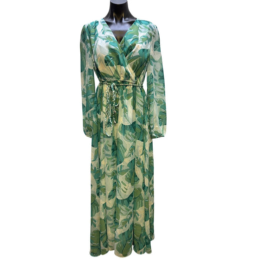 Soft Surroundings Tropical Leaf Print Long Maxi Dress M