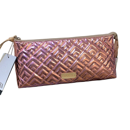 NWT Consuela Pink Metallic Quilted Cosmetic/Tool Bag With Zipper Closure