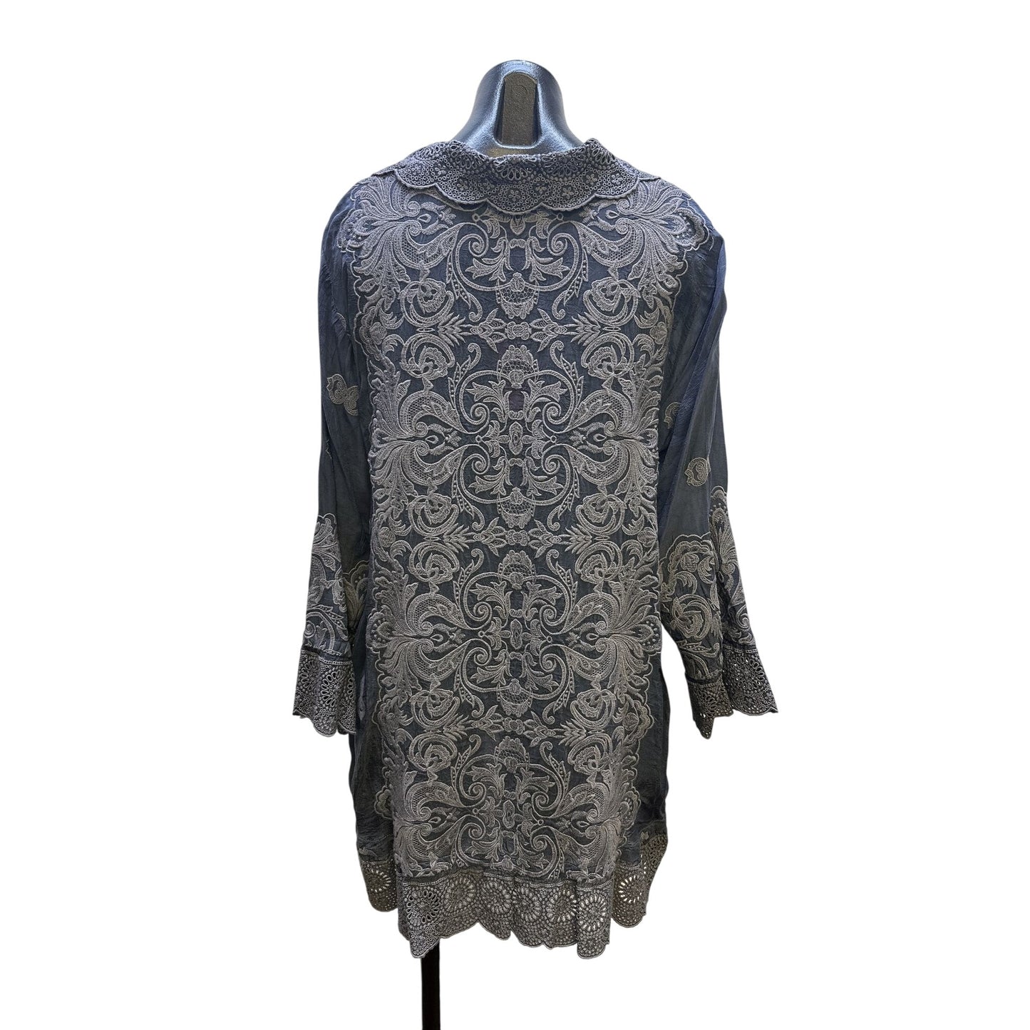 Johnny Was Gray Embroidered Long-Sleeve Open Front Cardigan Size M