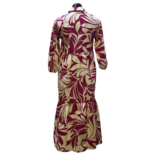 NWT Maeve By Anthropologie Purple & White Botanical Print Tiered Midi Dress XXS