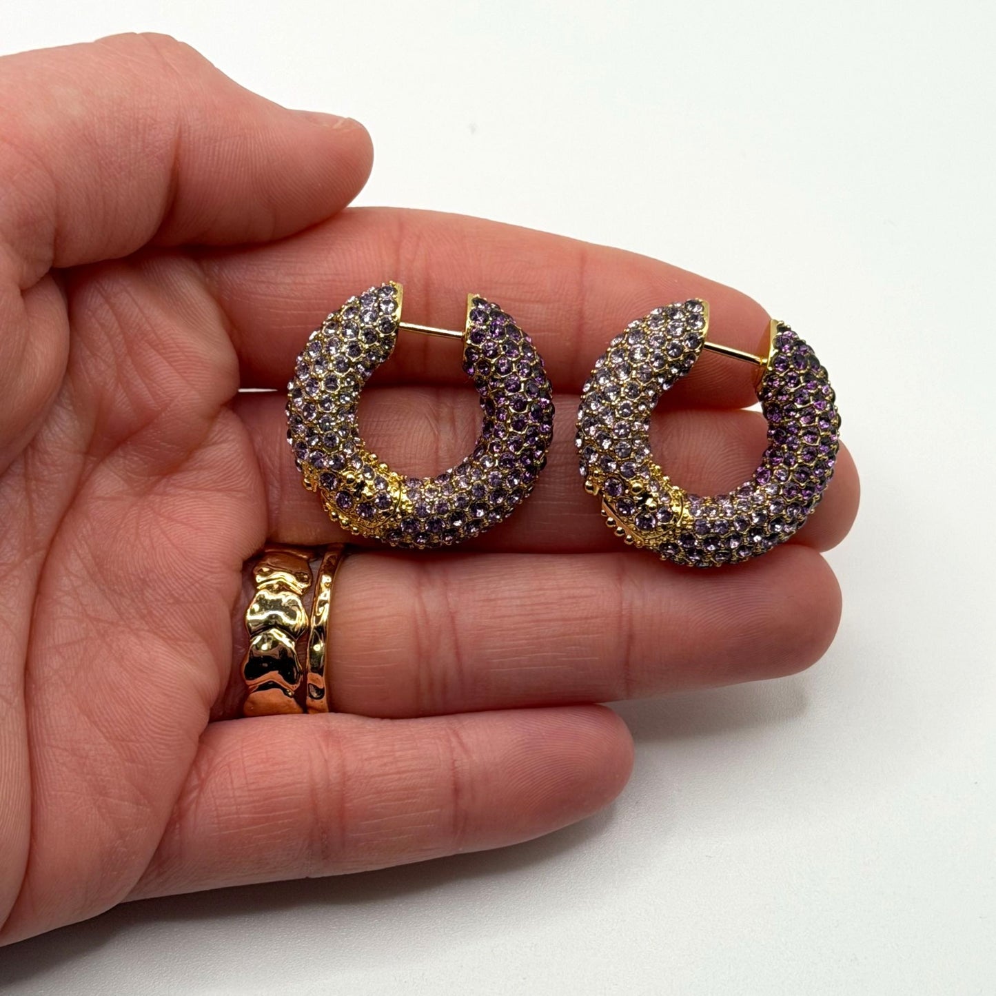 Kendra Scott Purple & Gold Gradient Pave Hoop Earrings