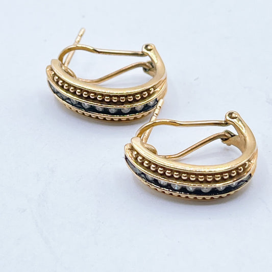 10K Gold Plated & Diamond Accent Hoop Earrings Latch Back