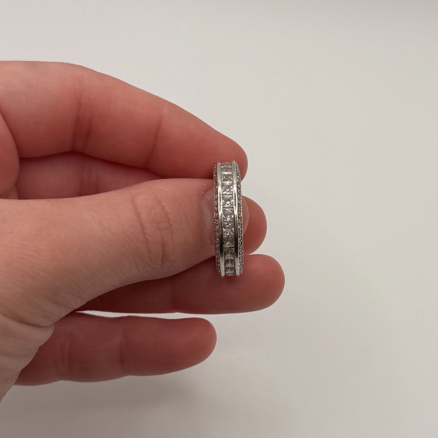 925 Sterling Silver Square Cut CZ Infinity Band Ring Size 9.5