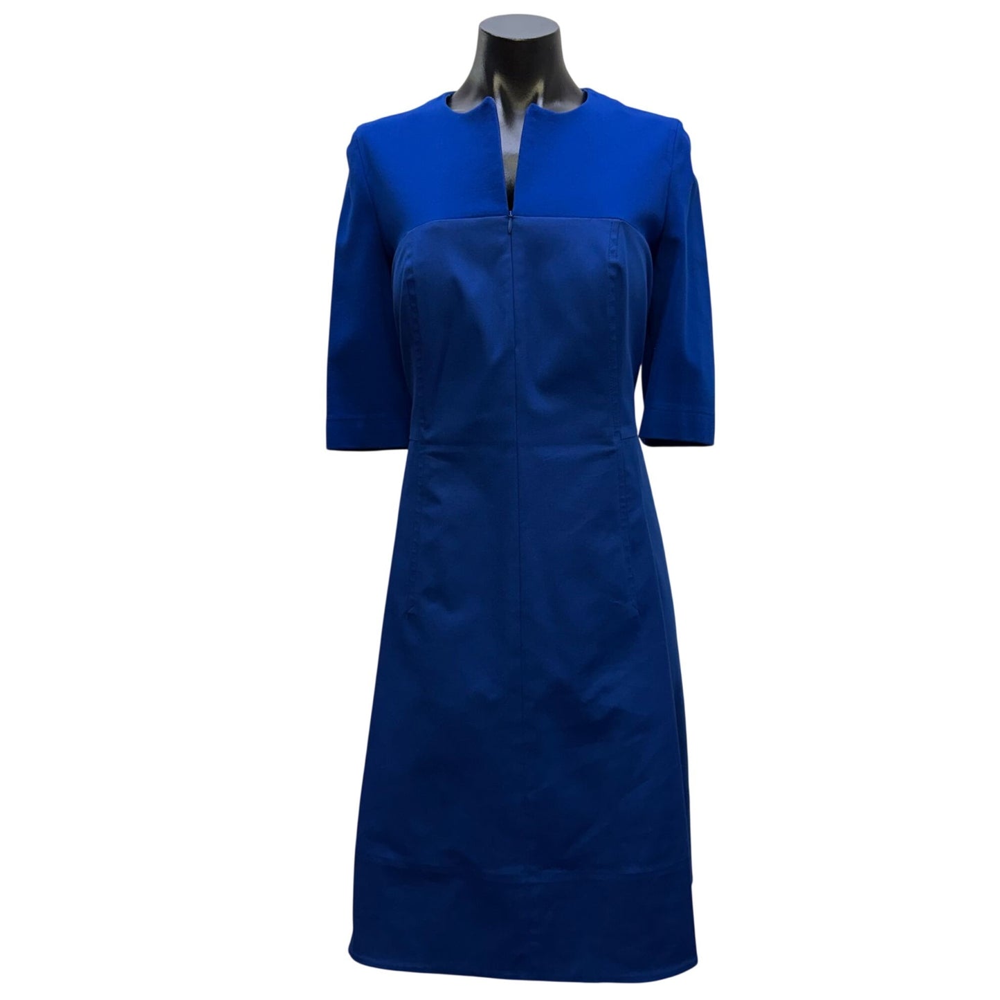 Akris Punto Blue Dress With Split Neck & Elbow Sleeves Size 10