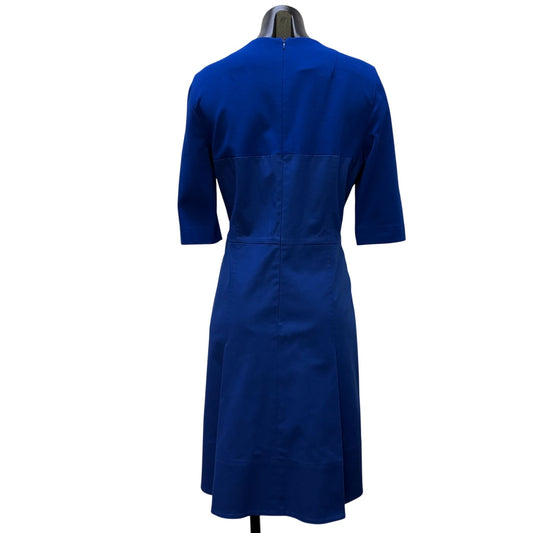 Akris Punto Blue Dress With Split Neck & Elbow Sleeves Size 10