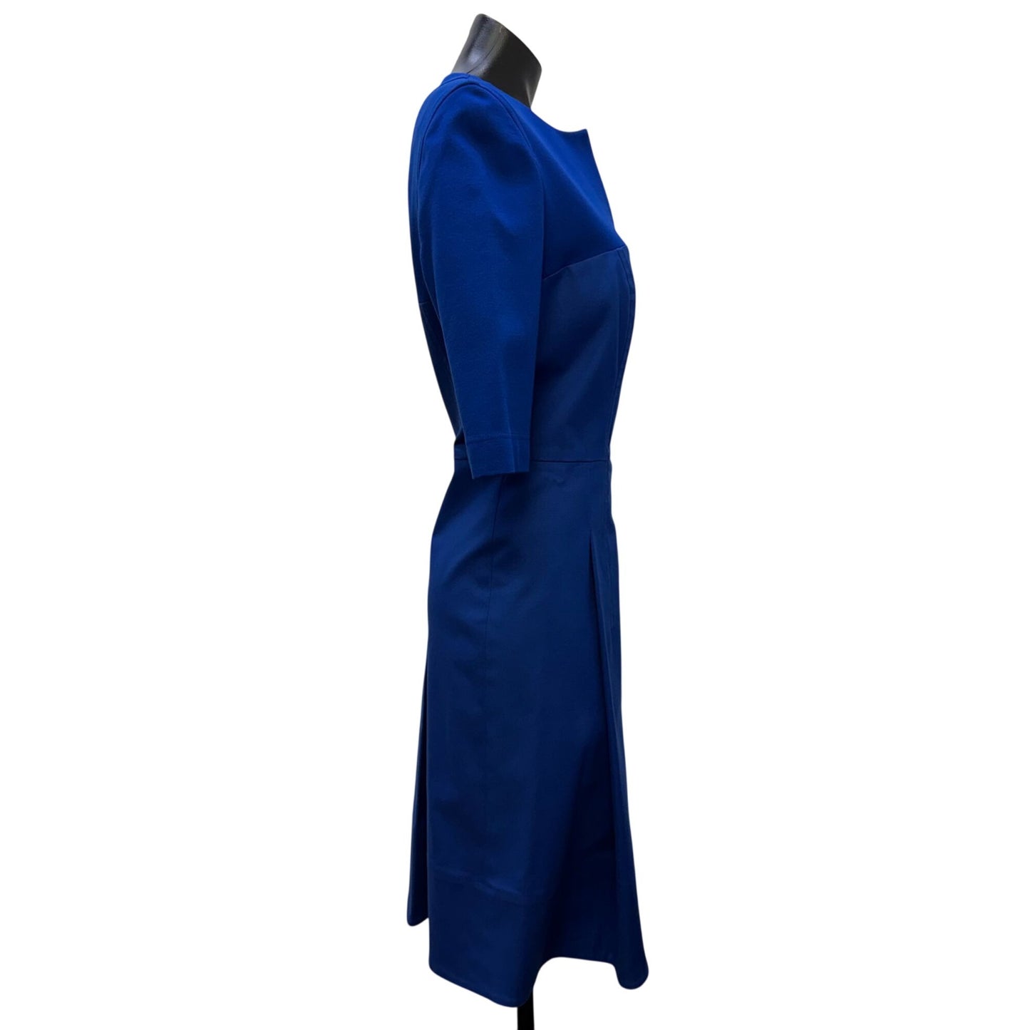 Akris Punto Blue Dress With Split Neck & Elbow Sleeves Size 10